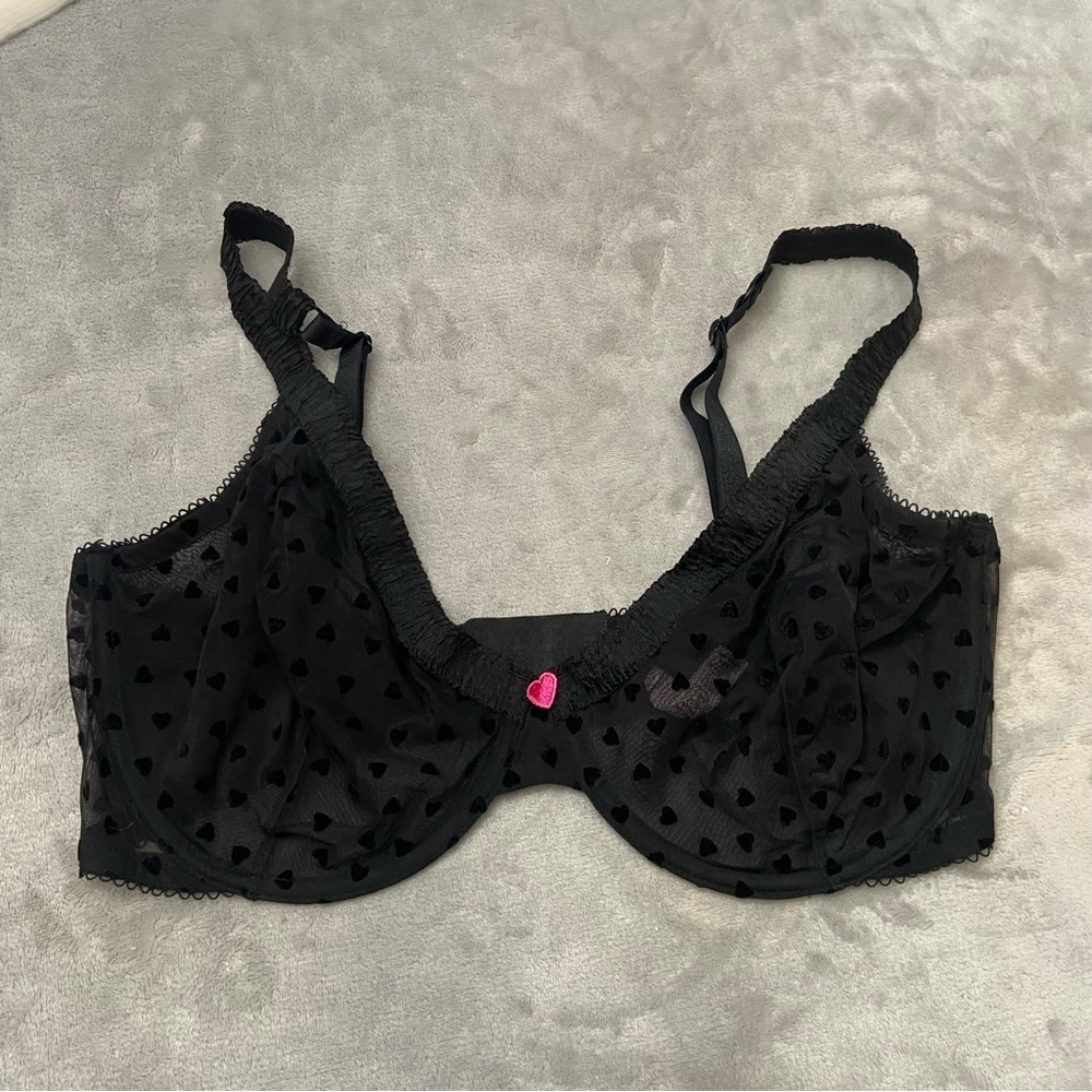 New! Victorias Secret Tease Unlined Demi Bra sheer heart print mesh 4866 - Picture 2 of 6